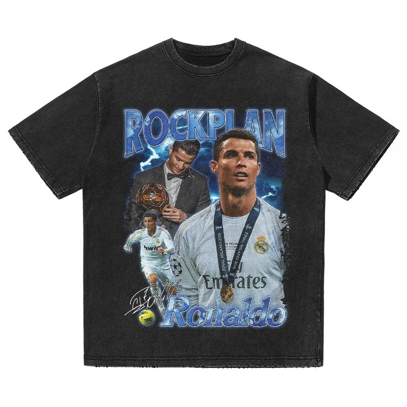 

Summer Trendy Brand Football Star Cristiano Ronaldo American Retro Printed Short-sleeved T-shirt Is Suitable for Football Fans