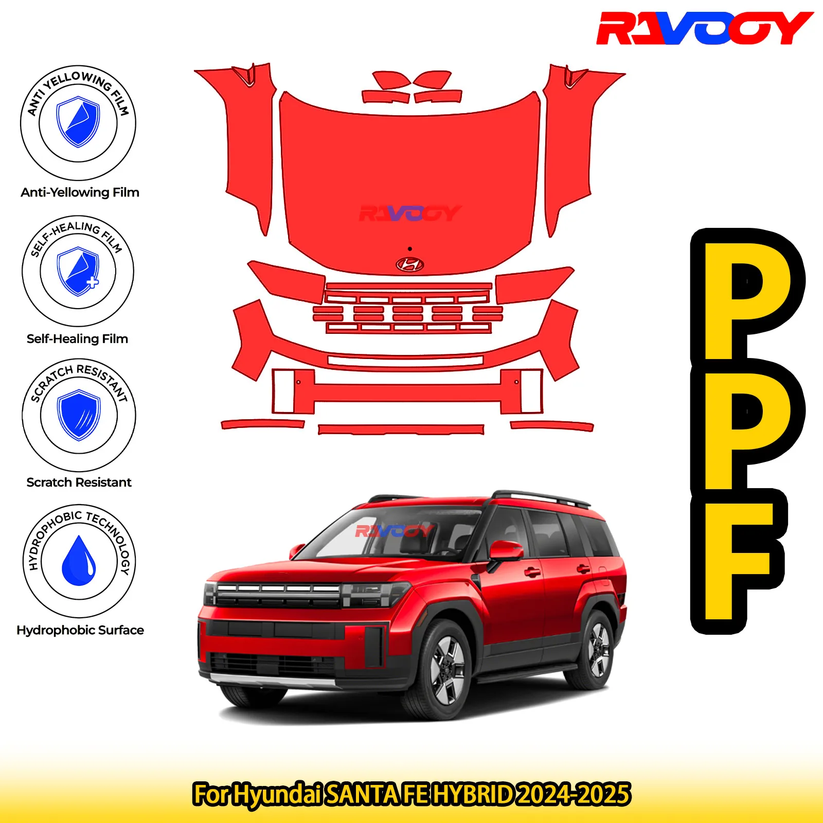 

For Hyundai SANTA FE HYBRID 2024-2025 Glossy Matte Black Precut front PPF Kit Paint Protection Film