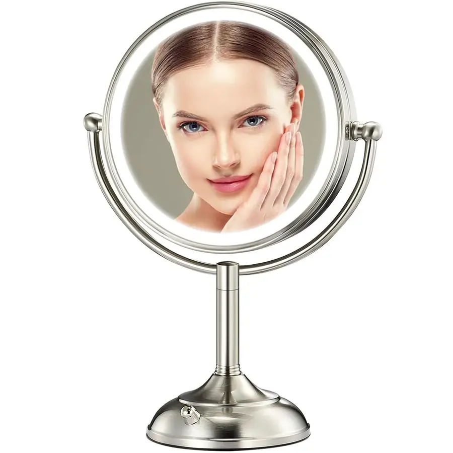 

8.5 Large Lighted Makeup Mirror with Brighter Lights, 1X 10X True HD Magnifying Mirror with 3 Color Dimmable Lights, 90 Shadowle