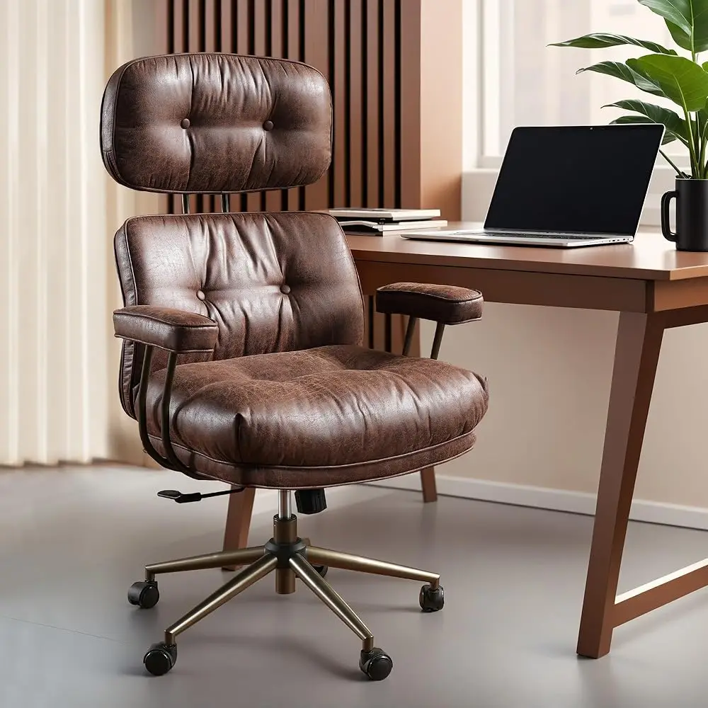 

Ergonomic Home Office Chair, Mid- Modern Faux Leather Chairs With Thickened Cushions, Comfy High Ba Swivel Rolling Executive