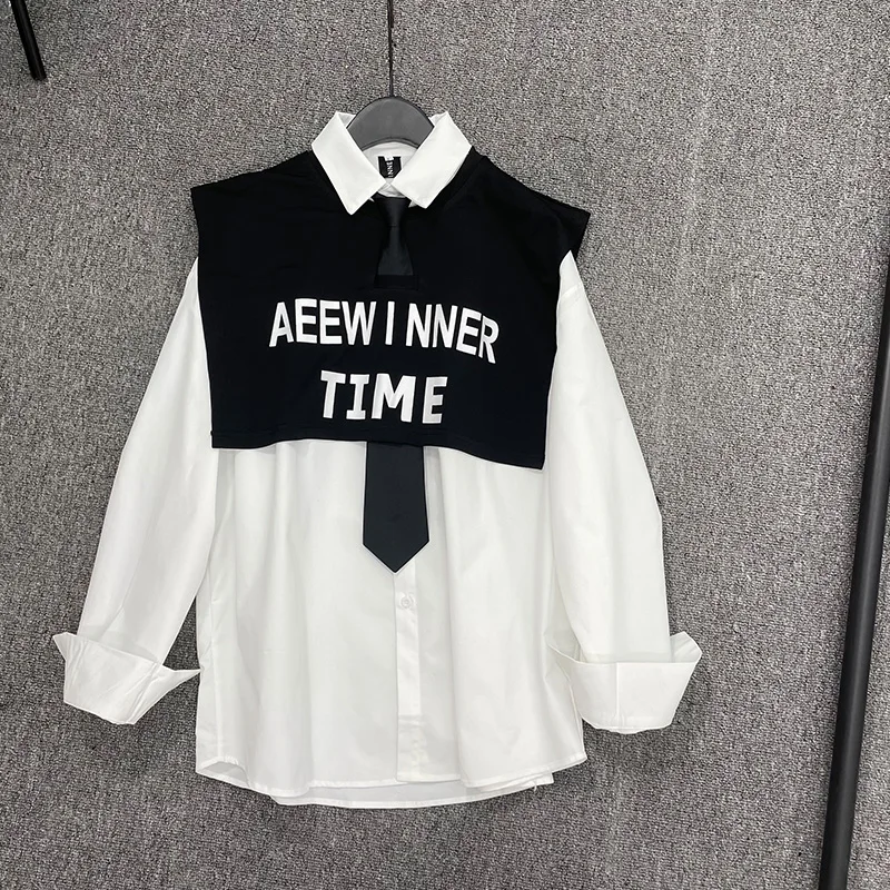 Men Casual Shirt Gothic Men's Clothing Hip Hop Tops Tees Autumn Oversized High Streetwear Long Sleeves Black Shirt