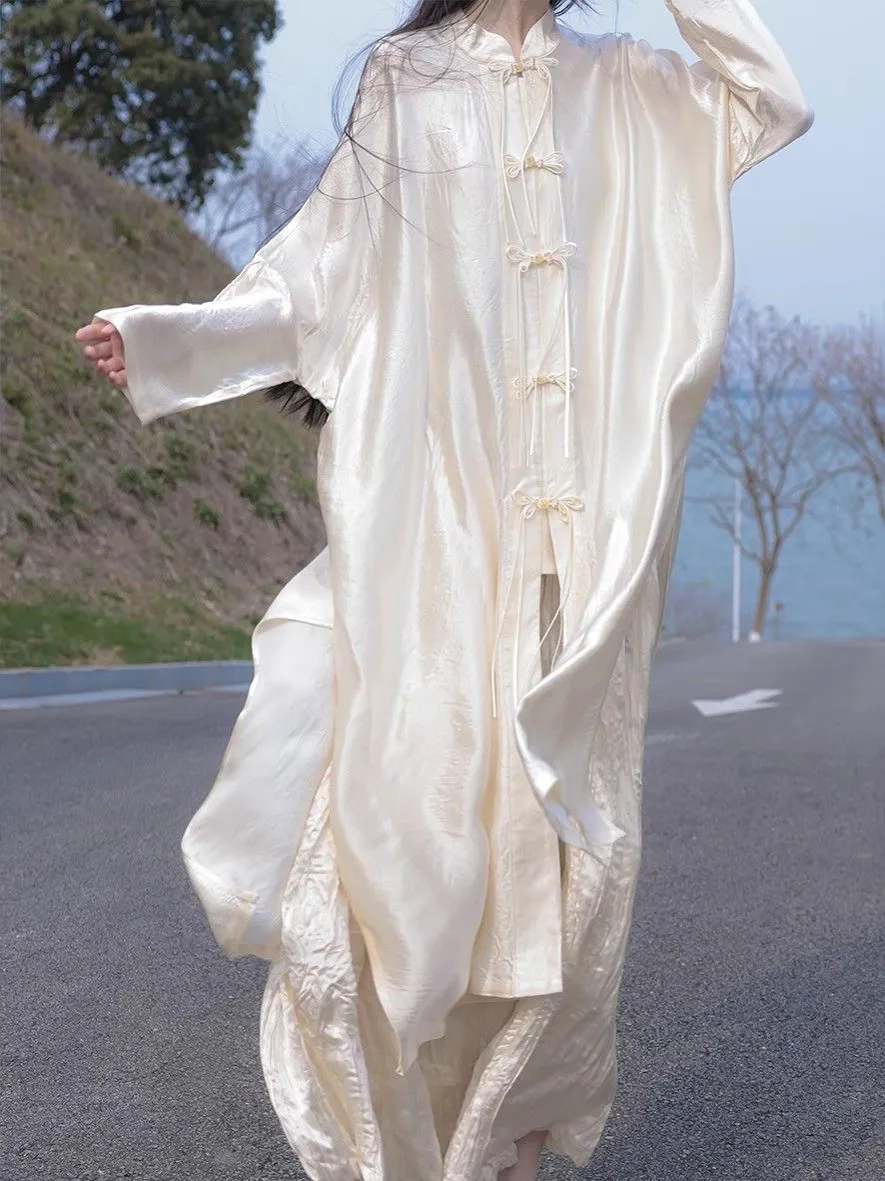 New Chinese Style Set National Trend Zen Dress Women's Acetate Shirt Fairy Hanfu Outerwear Strap Dress Dream Collectibles