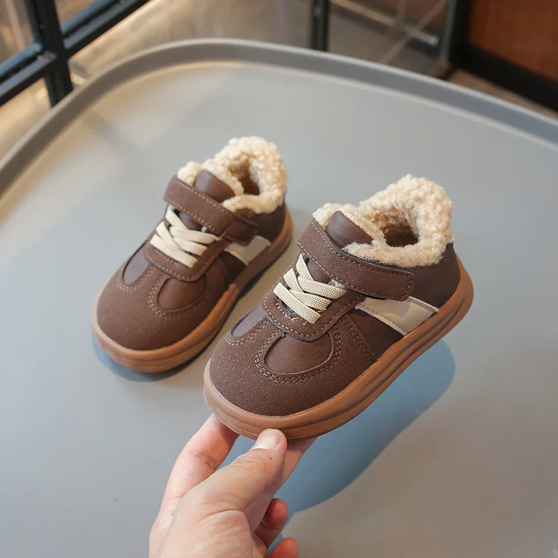 Winter Kids Fleece-lined Baby Walking Cotton Shoes Boys Girls Soft-soled Non-slip Warm Snow Shoes Children Everyday Casual Shoes