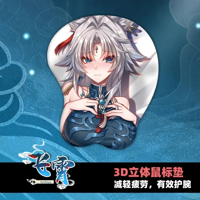 

Feixiao 3D коврик для мыши Honkai Star Rail подставка для запястий сексуальный мягкий силикагель силиконовый коврик для мыши Oppai офисные игры отаку подарок