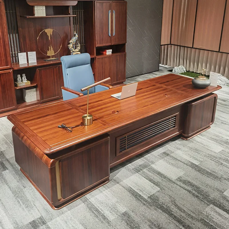 New Chinese-style desk boss table ebony solid wood desk light luxury simple office furniture combination set