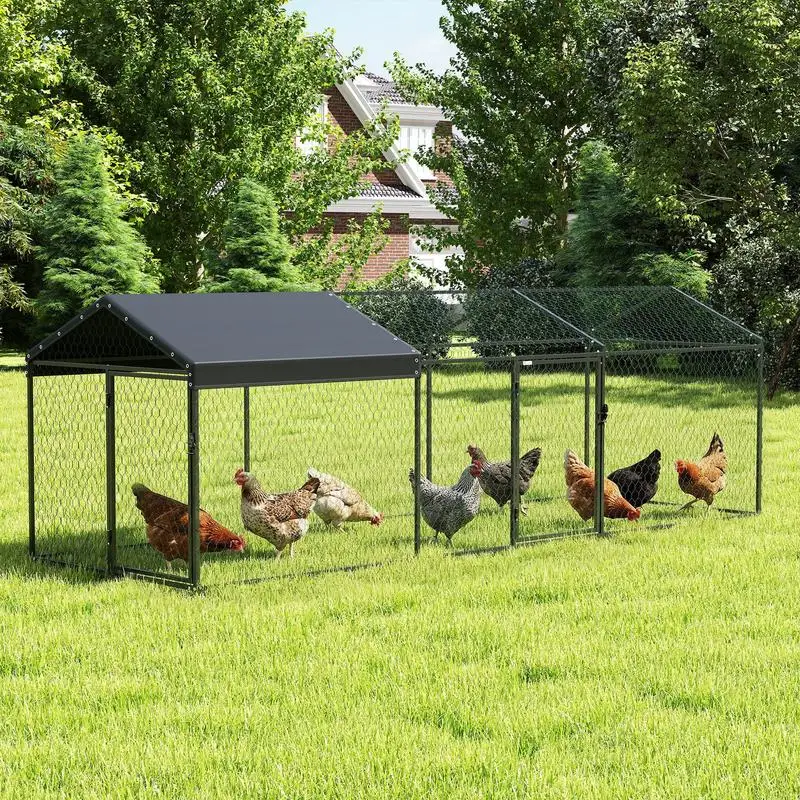 

PawHut Large Metal Chicken Coop, Chicken Run with Waterproof & Anti-UV Cover for 3-5 Poultry, Outdoor Poultry Cage Rabbit Hutch