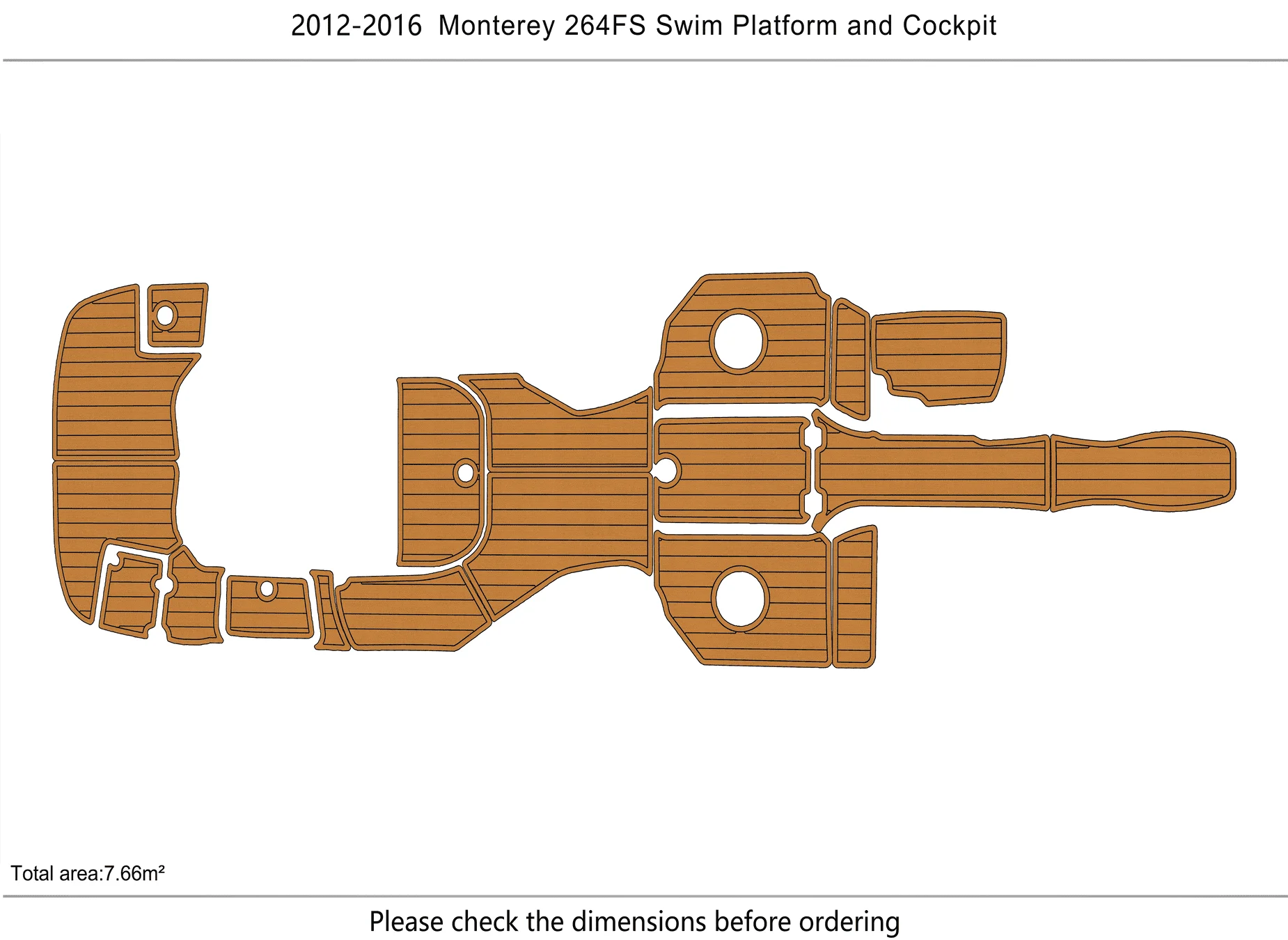 Non-Slip EVA Faux Teak Marine Mat Self-Adhesive 6mm Yacht Cockpit Pad for 2012-2016 Monterey 264 FS Boat Decking Easy Install