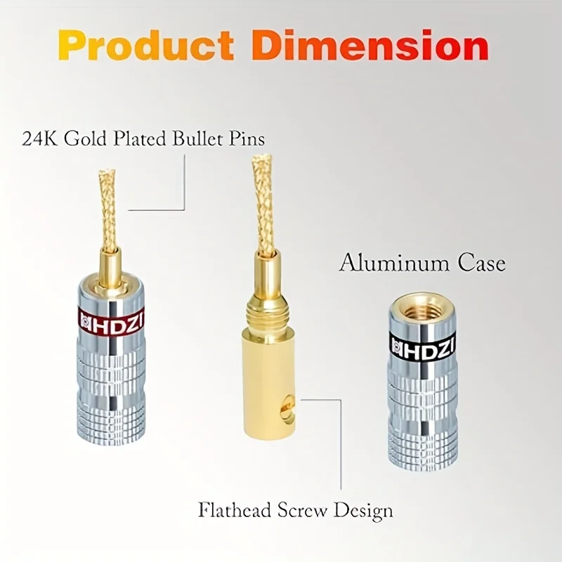 Flex Pin Banana Plugs for 12-20 AWG Speaker Wire, 24K Gold-Plated, Insulated Flex Pin Design, Fits Spring-Loaded Banana Jacks