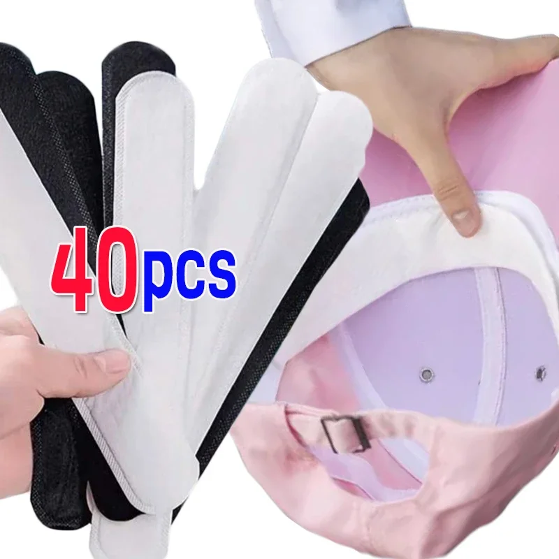 40 pz Cappello Assorbitore di Sudore Adesivi Donna Uomo Cotone Anti-sporco Cintura Sportiva Cap Rim Invisibile Nastro Bianco Cappello Riduttore di Dimensioni Fodera Pad
