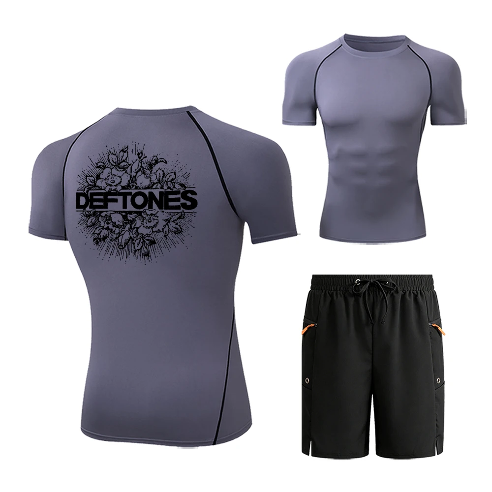 

Мужской быстросохнущий спортивный костюм для бега, короткая компрессионная футболка и карманы на молнии, шорты с цветочным графическим принтом, походы на открытом воздухе