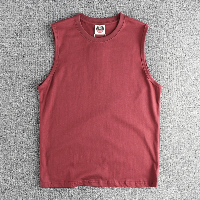 2025 Summer New American Retro Sleeveless O-neck Solid Color T-shirt Men's Fashion 100% Cotton Basketball Sports Casual Vest