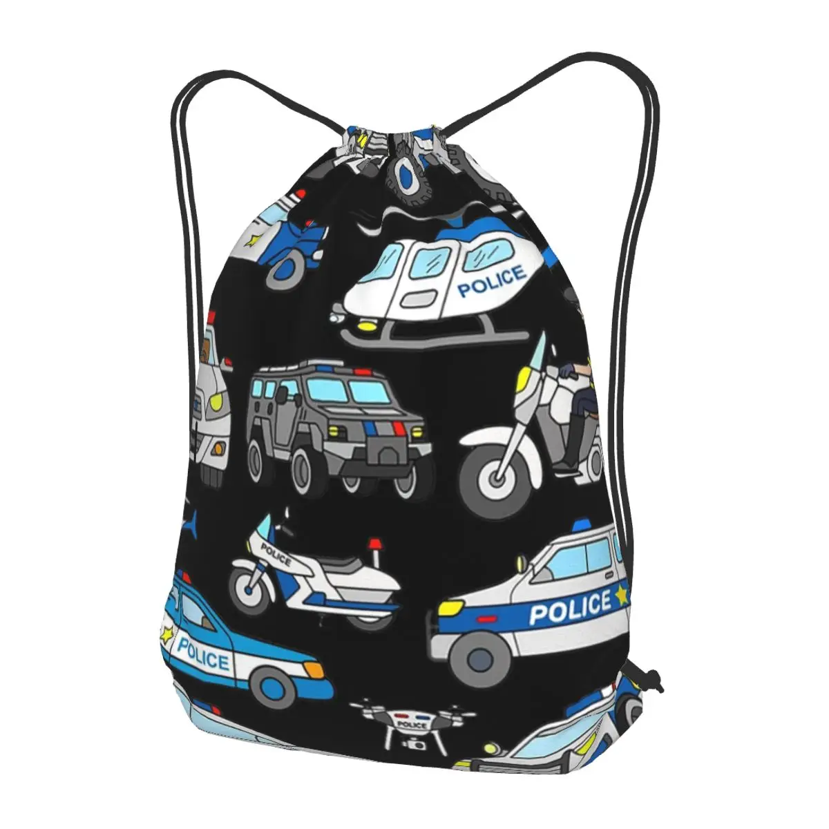 

Police Car Design Backpacks Multi-function Drawstring Bundle Pocket Storage Bag Book Bags for Man Woman Students