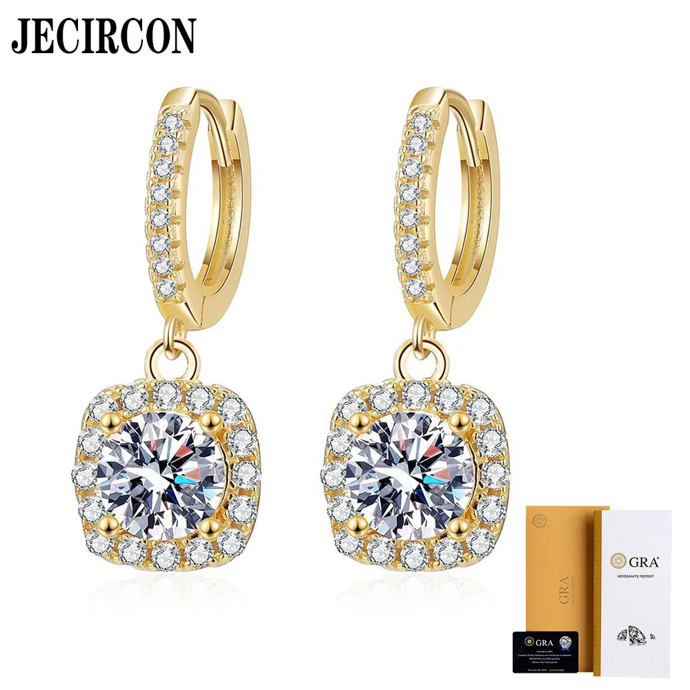 

JECIRCON 1 Carat Moissanite Drop Earrings 14K Gold Classic Square Bag Ear Pendants for Women Seiko S925 Sterling Silver Jewelry