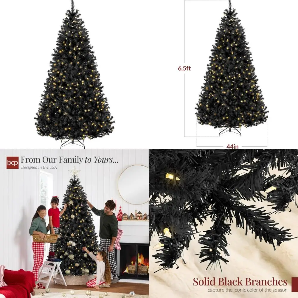 1,80 meter hoge, voorverlichte zwarte kunstkerstboom - volledig versierde vakantiehuis- en kantoordecoratie - ideaal voor feesten en