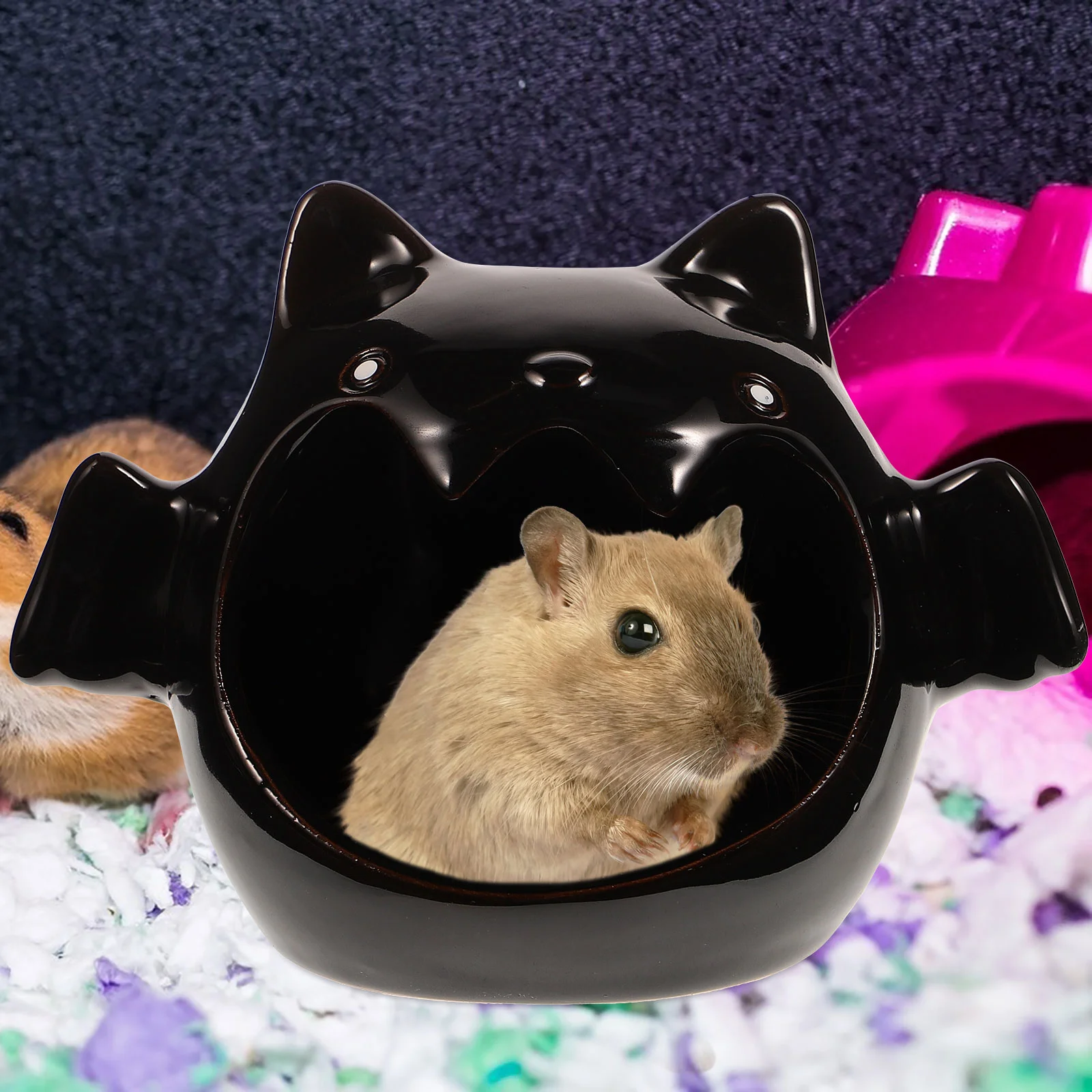 

Pets Hamster Ceramic Nest House for Guinea Pig Cooling Hut Home Hedgehog Hides Houses Playground Black