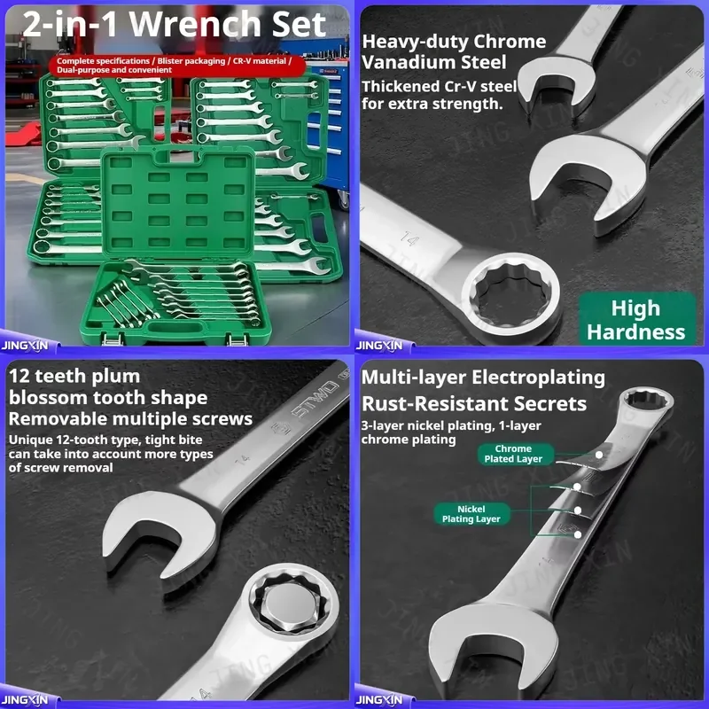 custom for Portable Antirust Combination Wrench Chrome Vanadium Steel Open End Spanner Auto Repair Mechanical Maintenance