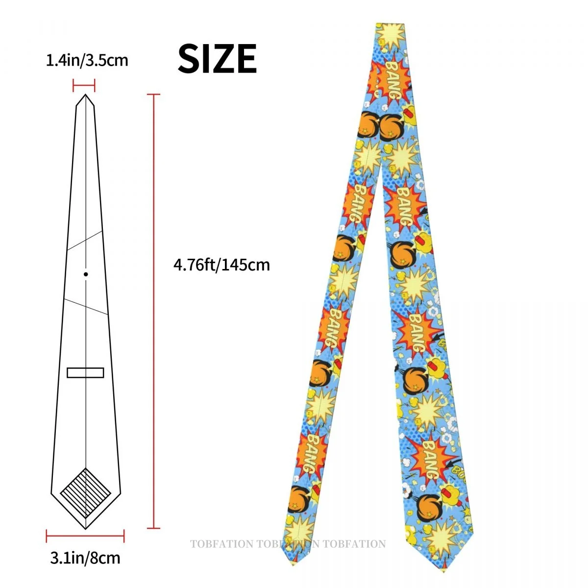 Comic Boom Retro Comic Book New 3D Printing Tie 8cm Wide Polyester Necktie Shirt Accessories Party Decoration