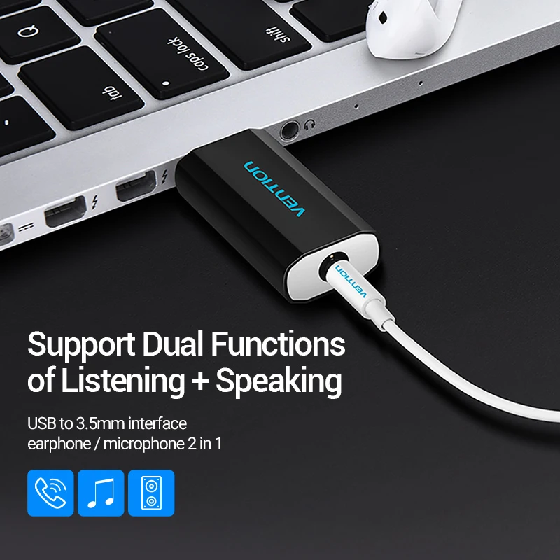 Vention Sound Card USB to 3.5mm Audiointerfa Adapter 2-in-1 USB to Earphone Speaker for Macbook Computer Laptop PC Sound Card