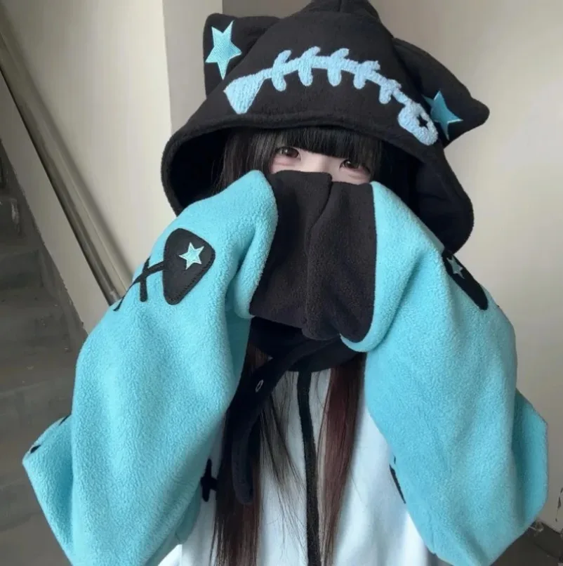 

Y2k Contrast Color Kawaii Fish Bone Hoodies Women Vintage Aesthetic Oversized Streetwear Hoody Harajuku Grunge Zipper Sweatshirt