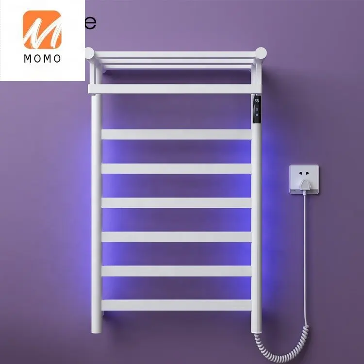 Intelligent bath towel rack bathroom accessories electric towel rail with shelf white towel bar