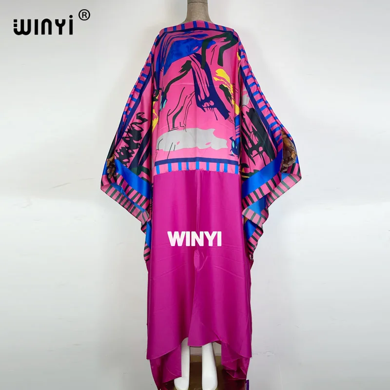 Winyi 2021 Kuwait estate T stage colore abbinato gonna lunga moda donna manica a pipistrello stampa floreale gonna lunga oversize allentata