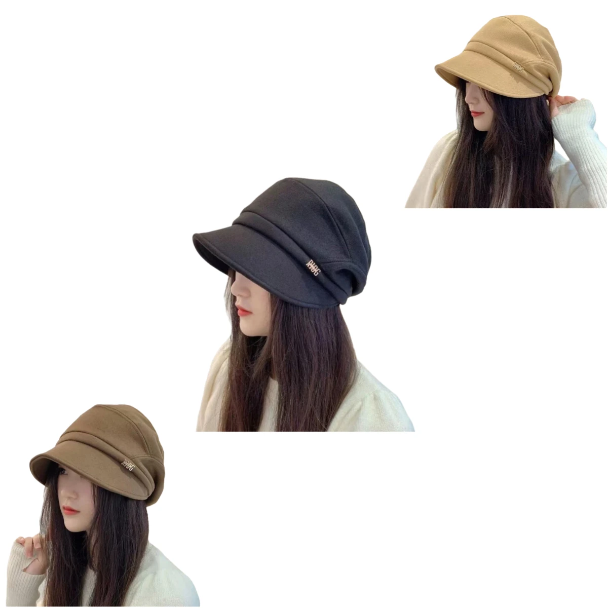 

Retro Solid Color Fisherman's Hat Winter Casual Wide Edge Windproof Basin Hat Metal Letter Label Ear Protection Bucket Hat