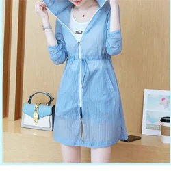 Sun Protection Clothing Women Mid-Length 2025 Summer New Loose Size 4XL Femme Thin Sunscreen Windbreaker Thin Jacket With Hooded