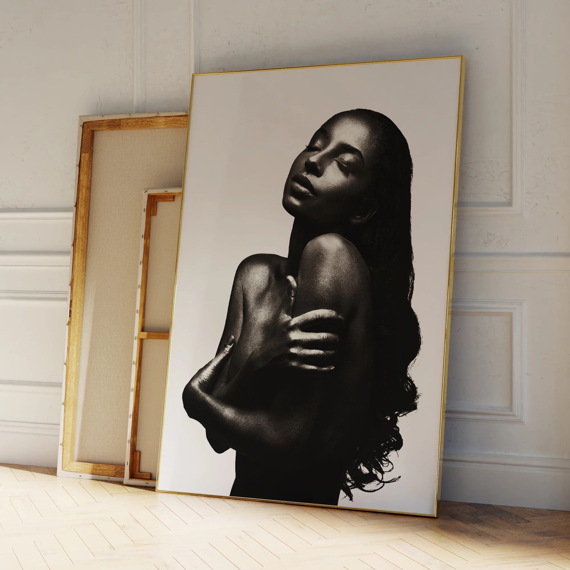 แฟชั่นโมเดิร์นสีดําสาวภาพ Wall Art พิมพ์ภาพวาดผ้าใบภาพโปสเตอร์สําหรับห้องนั่งเล่นตกแต่งบ้าน