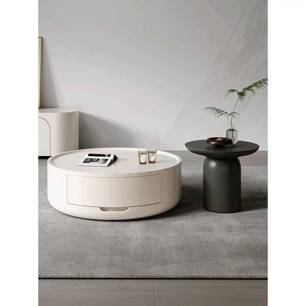 

Designer cream wind round size coffee table combination table living room household small apartment minimalist high sense