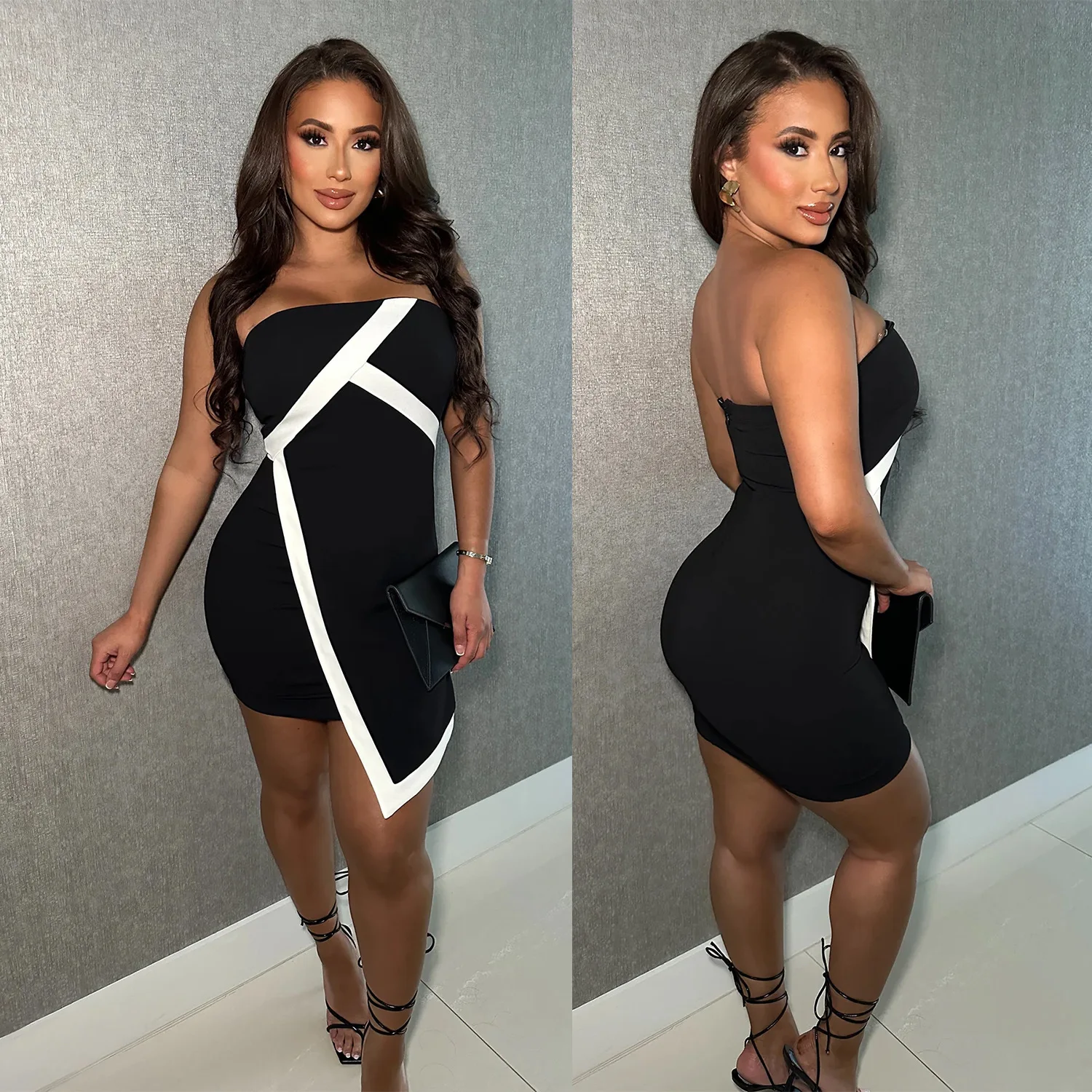 

C7302 Fashionable Women's Sexy Slim Fit Strapless Bag Arm Jumpsuit Short Skirt New 2025 Summer Dress Robe Vestido Women Party
