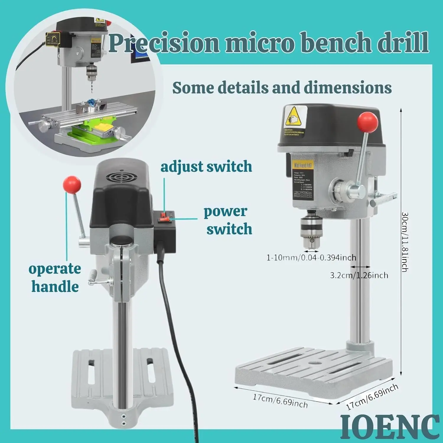 Mesin Bor Perhiasan Portabel 340W Kecepatan Dapat Diatur 0-16000 RPM Mesin Bor Meja untuk Logam Kayu Perhiasan Kerajinan DIY