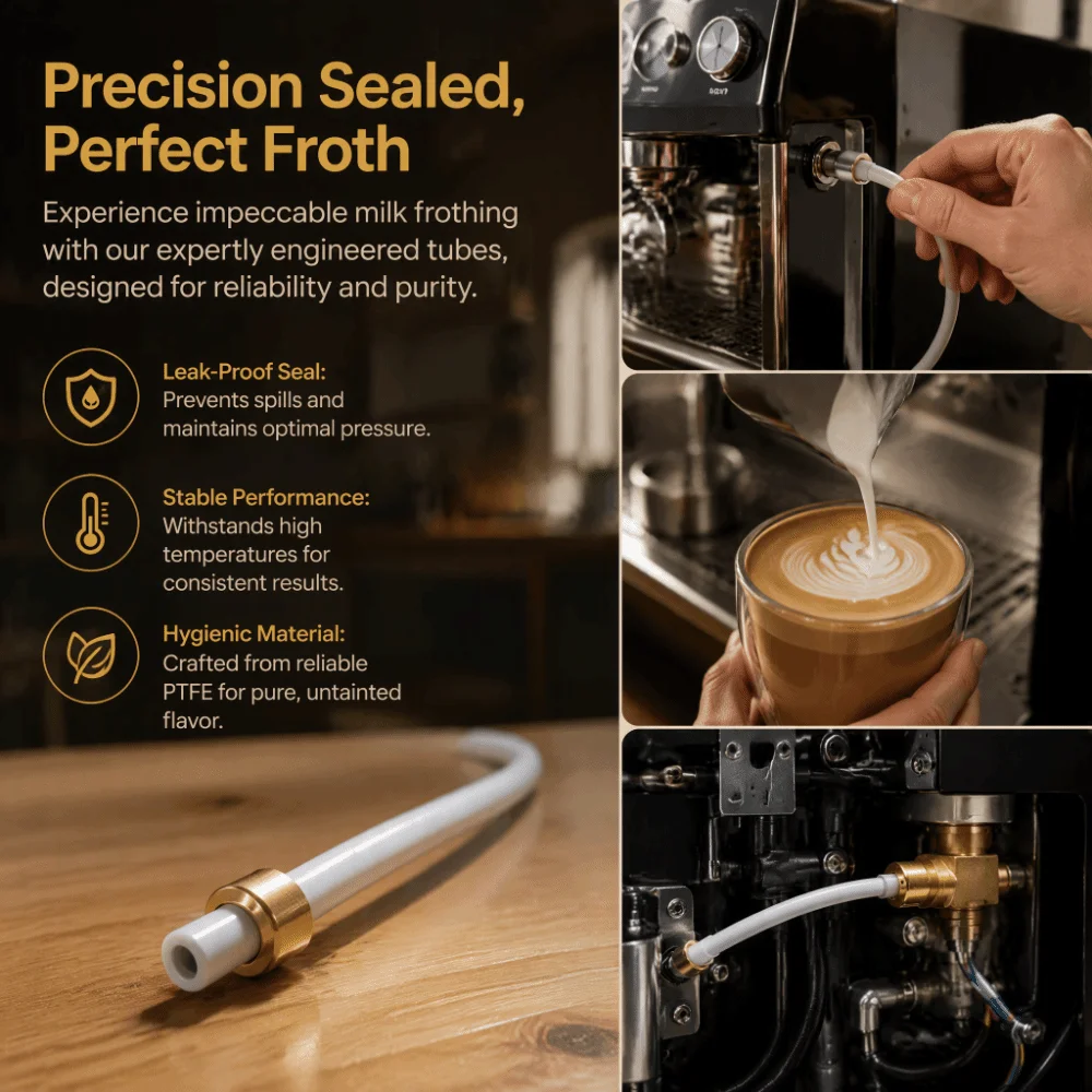 3 Pack 4mm OD Coffee Machine Milk Tube Food Grade High Temp Flexible Frother Hose Stainless Steel Fitting PTFE Material