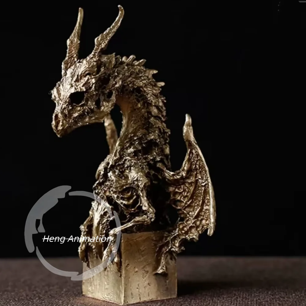 In Stock Solid Brass Winged Skeleton Dragon Bust Gothic Myth Creature Figurine Desktop Ornament Collectiblegift
