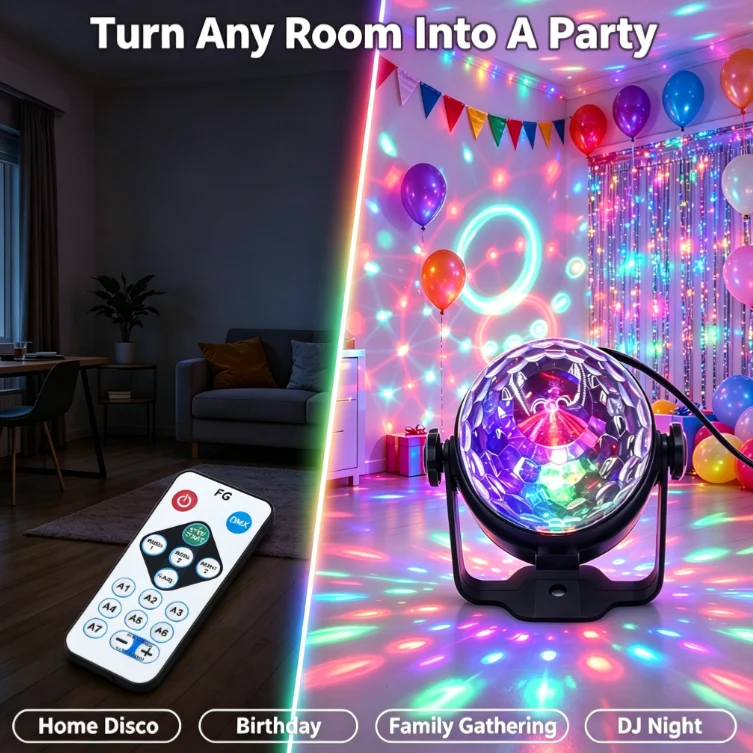USB RGB Disco Ball Light With Remote Control Sound Activated Rotating Magic Ball Stage Lamp for Birthday Wedding Home Party KTV