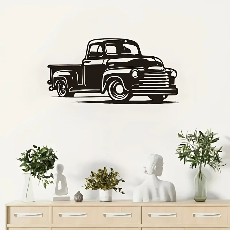 2d 1pc Metal  Durable Vintage Pickup Truck Metal Wall Art, Classic Car Enthusiast Home Decor, Retro Automotive Themed Sculpture