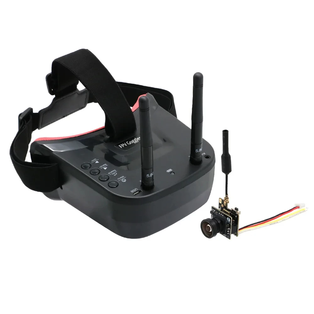 Headset kacamata balap, Headset HD 5.8G 40CH antena ganda FPV dengan 5.8G 25mW pemancar kamera fpv + Osd untuk Drone balap