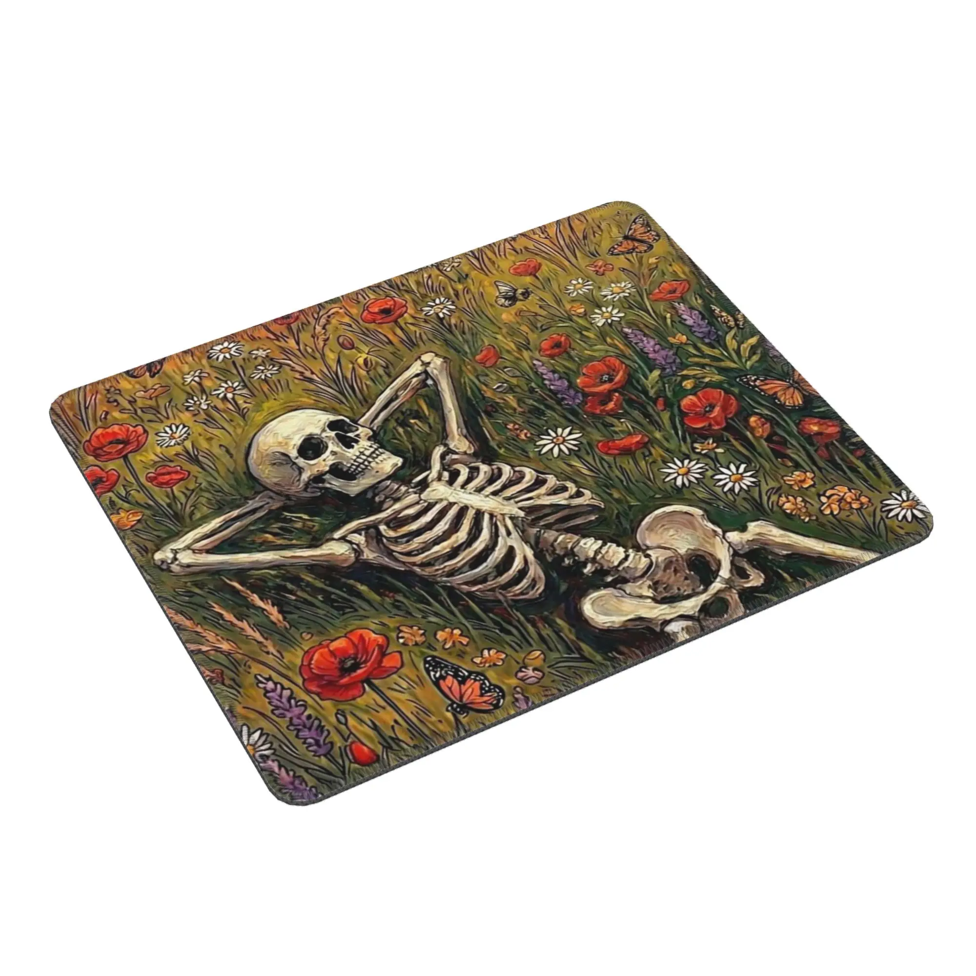 Skeleton Is Lying On The Grass Mouse Pad Computer Keyboard Mouse Mat Gamer PC Laptop Desk Mat Office Accessories Table Mats