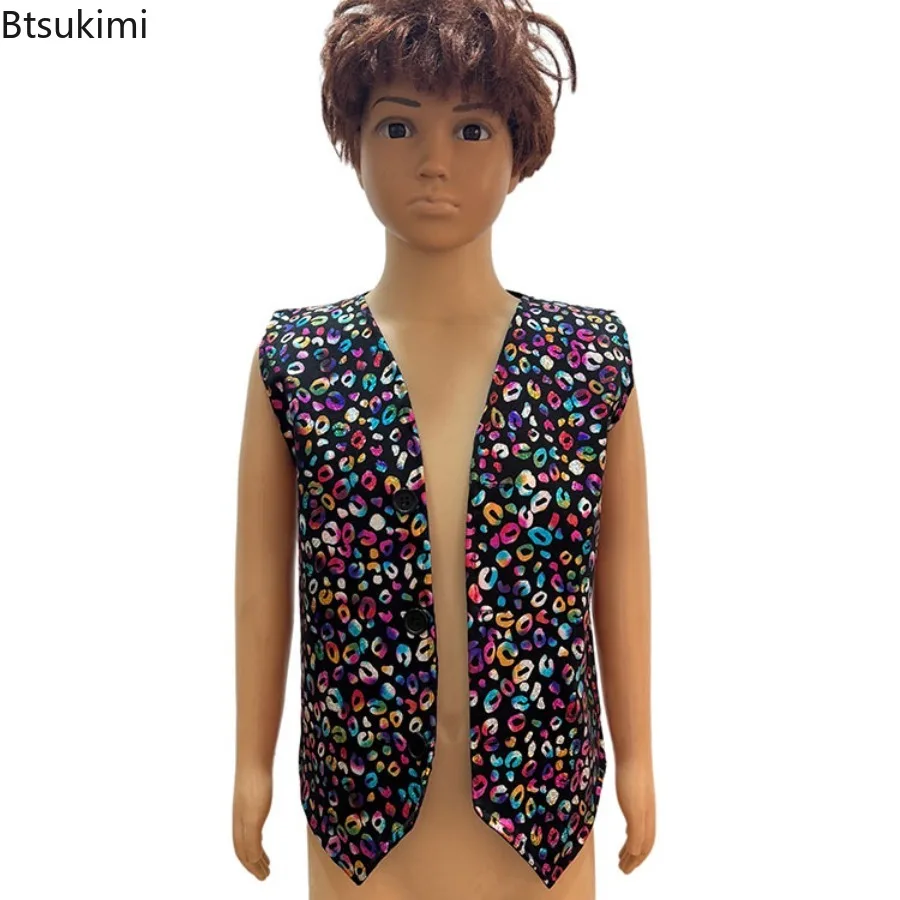 Children Shiny Sequin Vest Waistcoat Halloween Carnival Party Hip Hop Jazz Dance School Choir Circus Magic Performance Costume