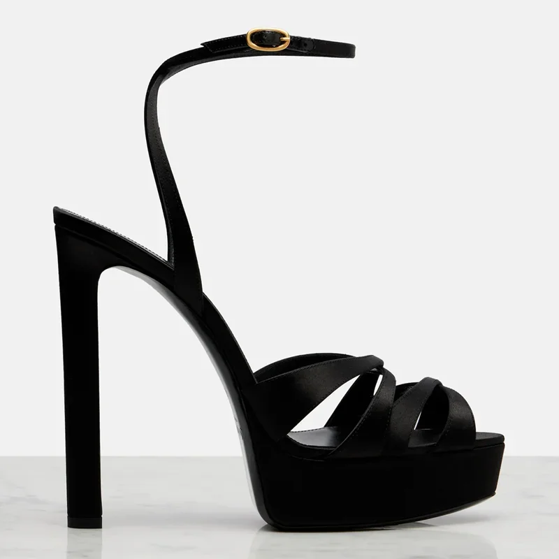 Platform Corss Tied Satin Sandals Sexy Pointed Toe Thin Heel Slinback Buckle Belt New Arrivals Fashion Women Modern Shoes image 6