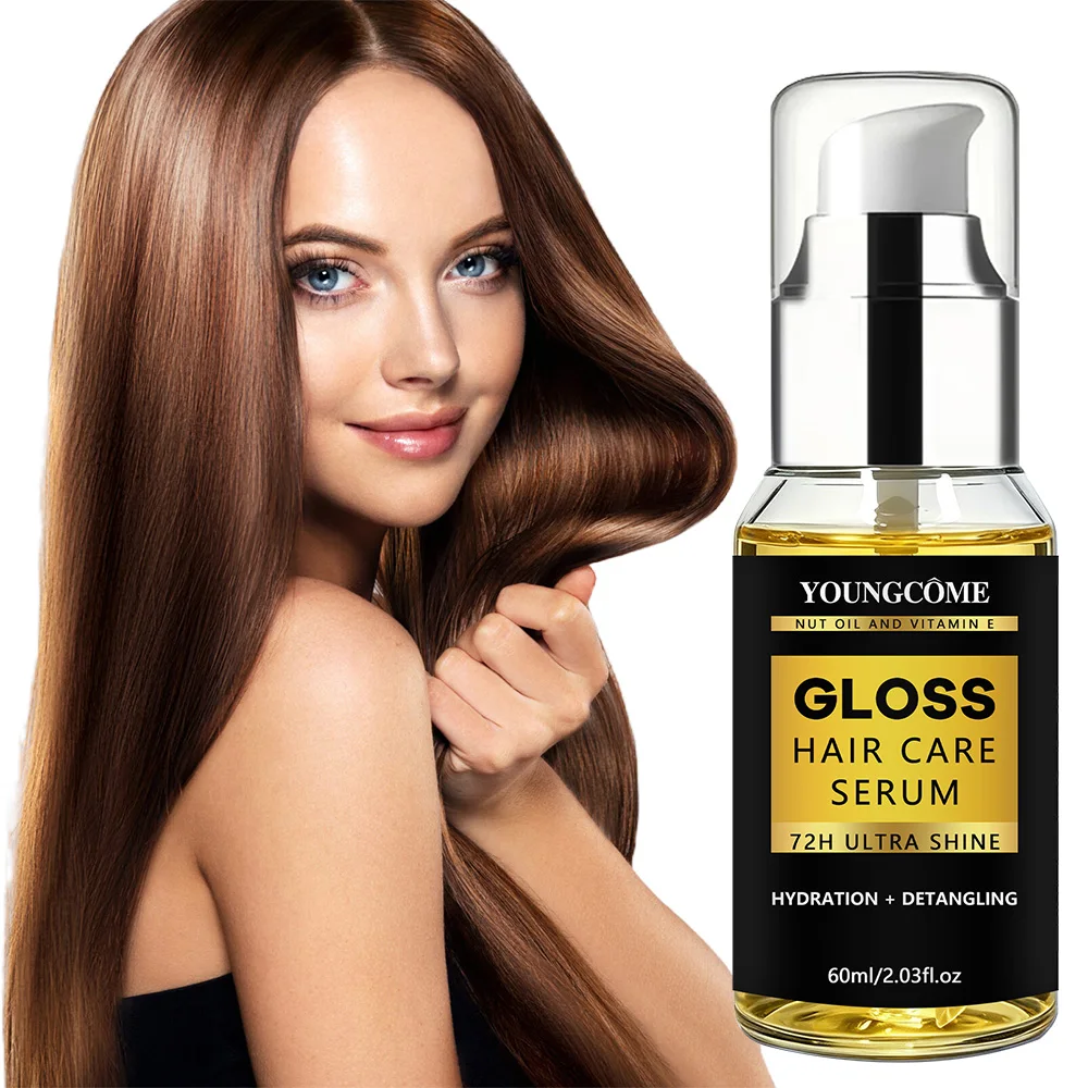 YOUNGCOME Nut Oil & Vitamin E Hair Serum 72H Ultra Shine Hydrating Detangler Frizz Control Leave-in Smooth Hair Oil 60ml