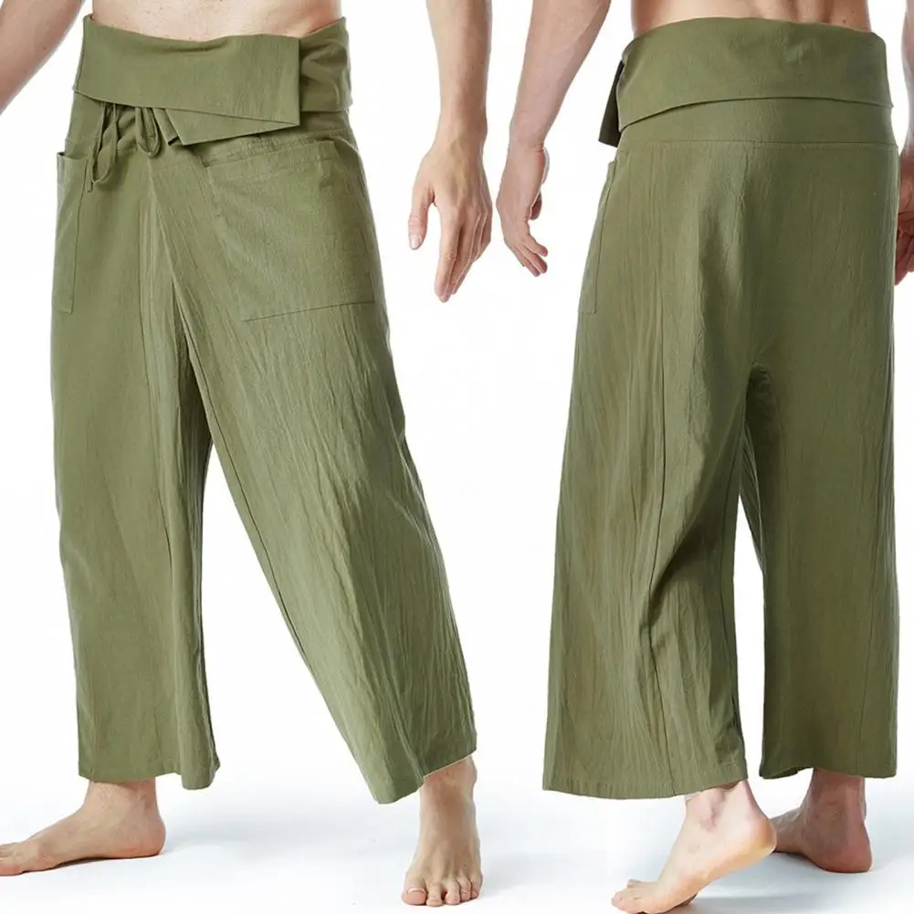 

Thai Fisherman Pants Summer Pants Drawstring Wide Legs Harem Pants Flax Casual Yoga Pants Loose Men Martial Arts Trousers