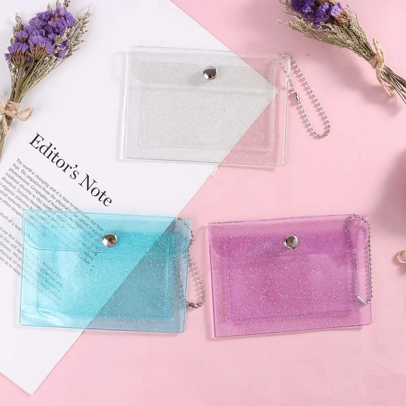 1 porte-cartes de visite en PVC, porte-carte d'identité, porte-cartes de crédit pour femmes, porte-monnaie transparent et imperméable à la mode, porte-monnaie pour filles