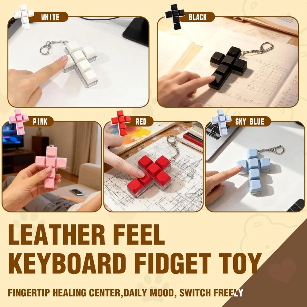 5-20Pcs Cross Keyboard Keycap Fidget Keychain Stress Relief Charm Office Birthday Christmas Back To School Party Souvenir Gift
