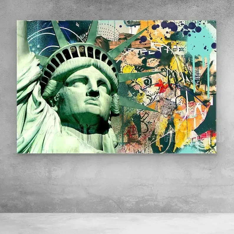 Statue Of Liberty Doodle Premium Canvas Art