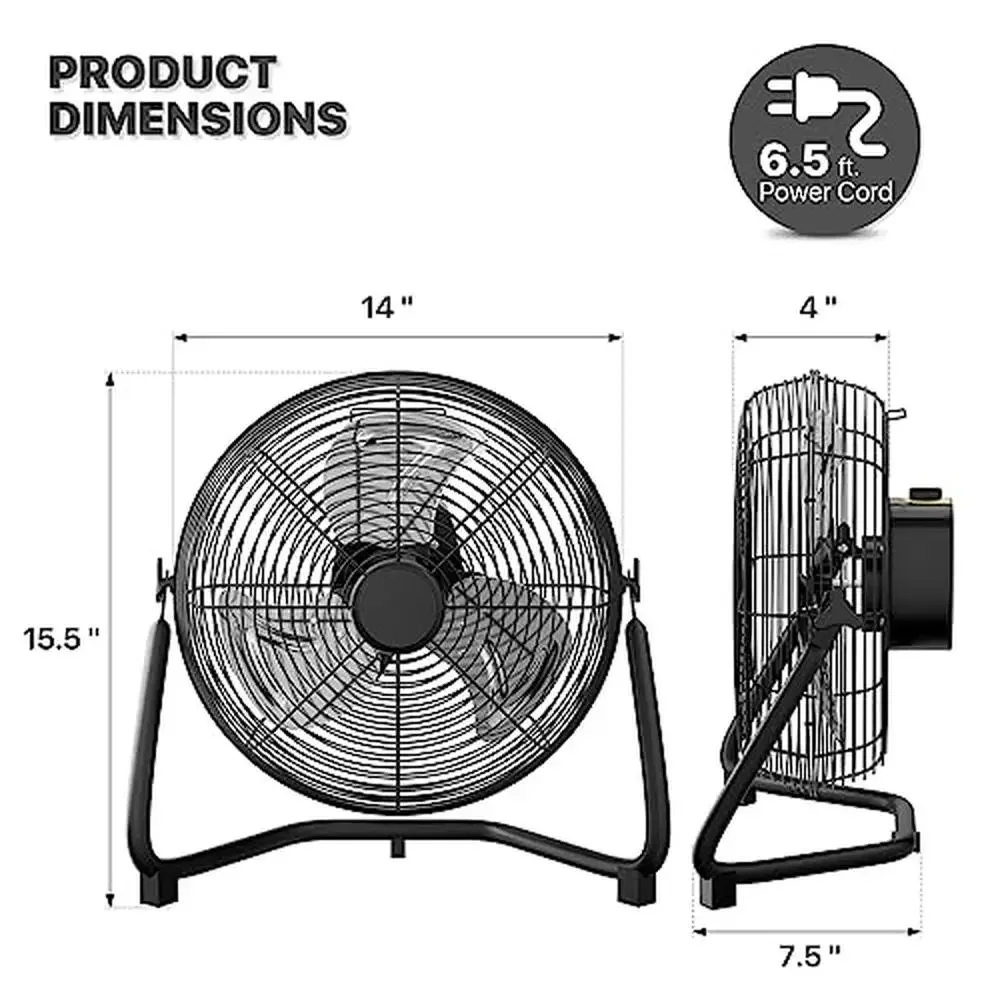 Industrial Floor Fan High Velocity Air Circulator 3 Speed Tilt Portable Metal Fan Quiet Operation Garage Workshop Bedroom