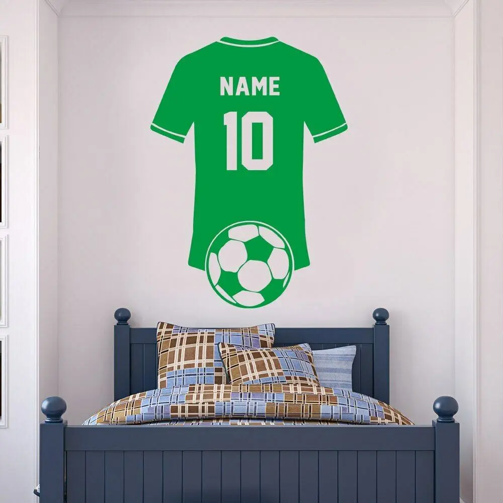 Autocollant mural en vinyle avec nom et numéro personnalisés, chemise de football, décoration d\'intérieur pour chambre de garçon, chambre d\'enfant,