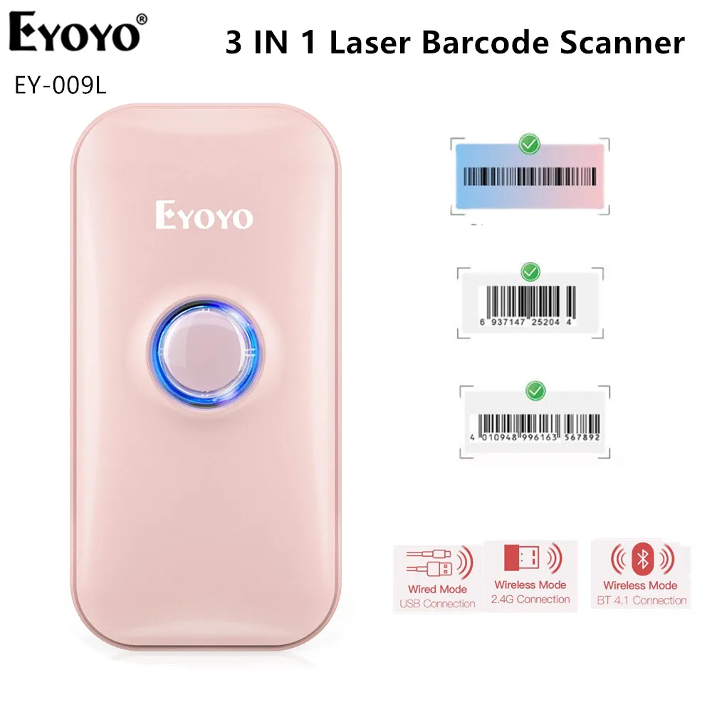 

Eyoyo EY-009L 3-in-1 Bluetooth USB Wired&Wireless 1D Barcode Scanner Bar Code Reader for Windows Mac Android iOS Tablet Computer