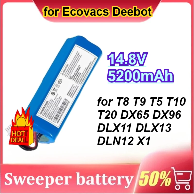 

14.8V 5200mAh Battery for Ecovacs Deebot T8 T9 T5 T10 T20 DX65 DX96 DLX11 DLX13 DLN12 X1 X1omni X1turbo Sweeping Robot Battery
