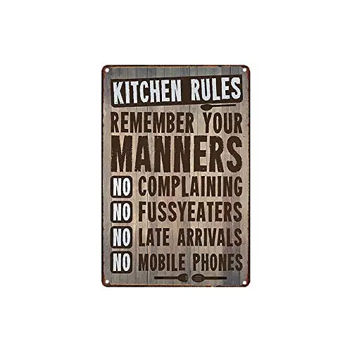 metal tin sign Kitchen Rules Remember Your Manners for Bar Cafe Garage Wall Decor Retro Vintage 7.87 X 11.8 inches sign