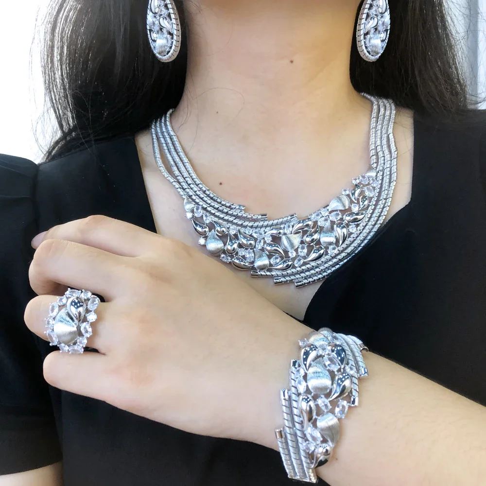 

Kellybola New Fashion Gorgeous Luxury Necklace Earrings Bangle Ring Jewelry Set For Bridal Wedding Accessories High Quality
